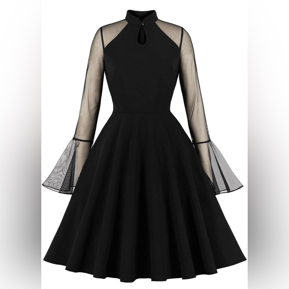Elegant Black Dress with Sheer Sleeves